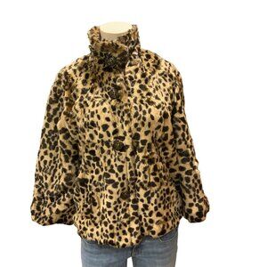 Leopard spotted faux fur Me Jane red silk lined coatwomen’s size large
